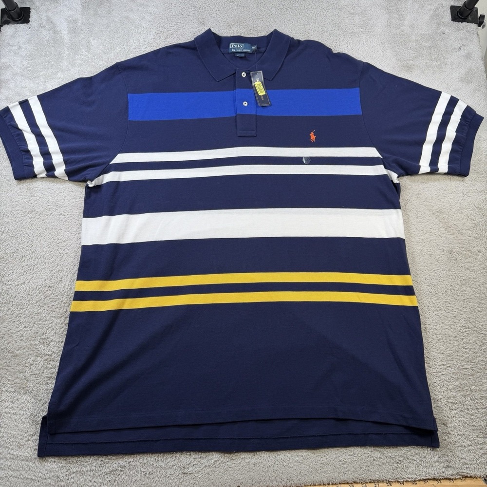 Polo Ralph Lauren Polo Shirt Mens 3XLT Navy Striped Short Sleeve Pony Cotton NWT